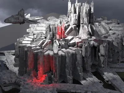 Sci-Fi dark Platforms City kitbash 3D model