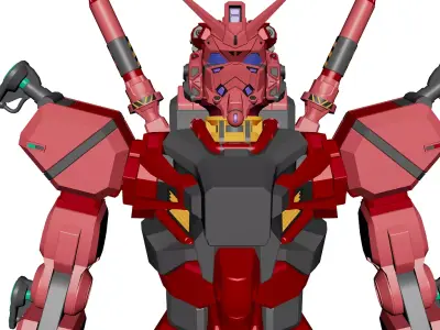Red Gundam  GQuuuuuuX 3DModel NoRig NoTexture Low-poly 3D model Low-poly 3D model