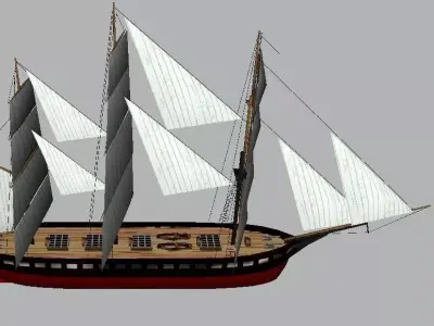 SailBoat wooden ship flying in air Low-poly 3D model