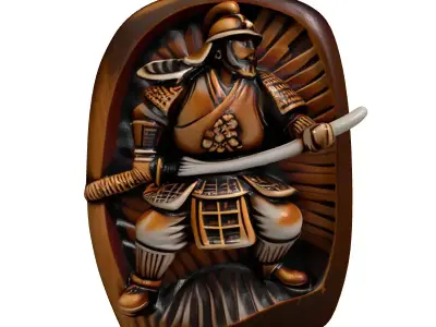 Detailed Samurai Wooden Figurine 3D model
