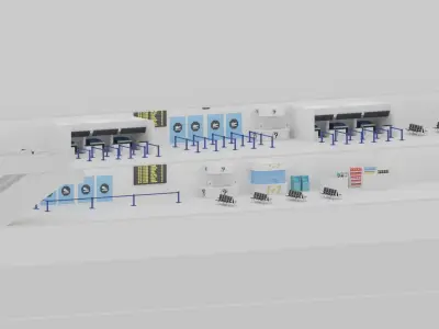 Cartoon LowPoly Airport Terminal Interior Scene Low-poly 3D model