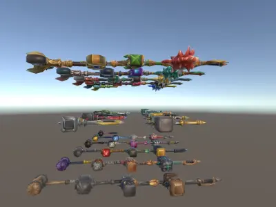 Cartoon Fantasy Weapons Hammers Low-poly 3D model