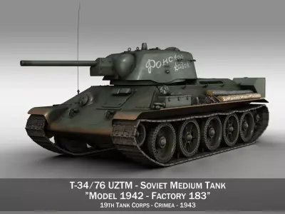 T-34-76 UZTM- Model 1942 - Soviet tank - 19 Tank Corps 3D model