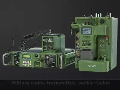 Military radio transmitter walkie talkie Low-poly 3D model
