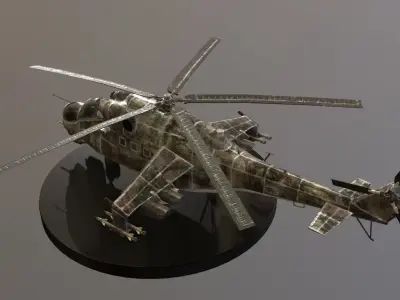 Post-Apo Mi-24 Attack Helicopter Low-poly 3D model