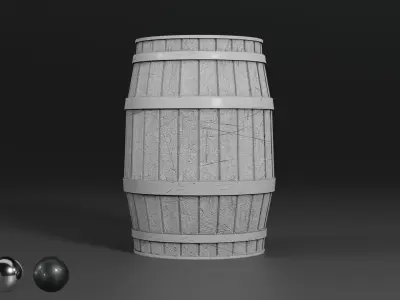 Medieval wooden realistic barrel and Substance Materials Low-poly 3D model