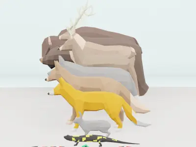 Low poly wild animals  Low-poly 3D model