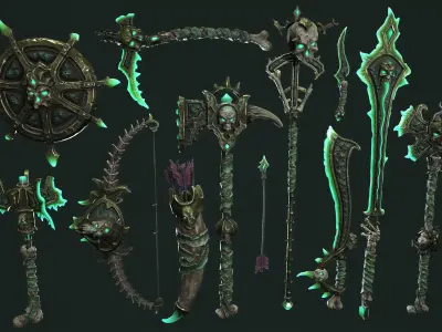 Fantasy undead weapons Low-poly 3D model