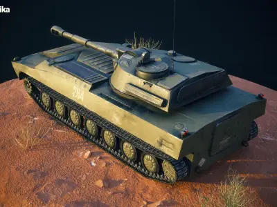 2S1 Gvozdika Soviet Military Vehicle Game Ready 3D Model Low-poly 3D model