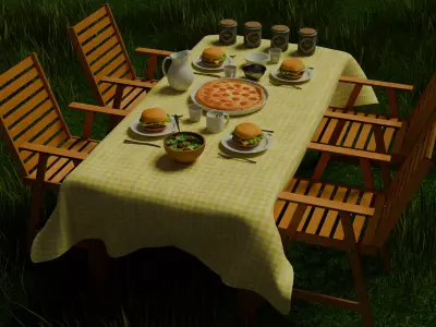 Picnic scene Low-poly 3D model