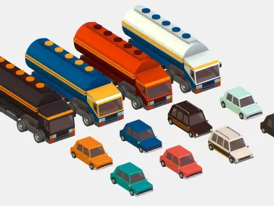 Isometric style commercial vehicle tank 3d model Low-poly 3D model