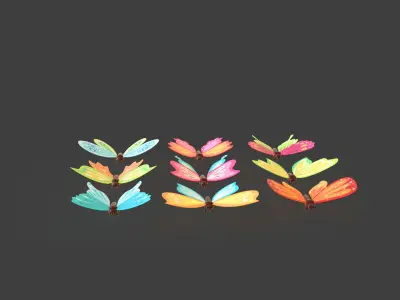Low Poly - Butterfly Wing Flapping Animated Pack 01 Low-poly 3D model