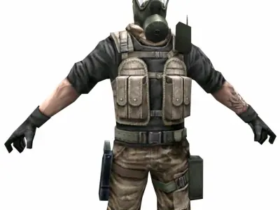 R4 Gas mask Army Soldier Low-poly 3D model