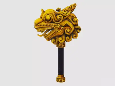 Sledgehammer Golden Dragon Head Hammer Lowpoly Gavel Low-poly 3D model