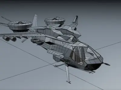 XGunship futuristic fighter jet Low-poly 3D model