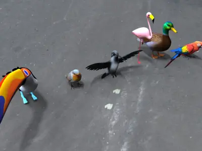 Bird Group Parrot Toucan Robbin Duck Hummingbird 3D model