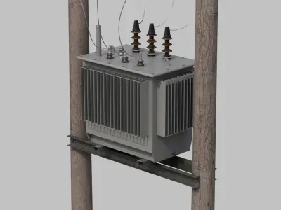 Utility Pole - Composite H-Frame with Transformer 3D model