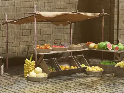 Medieval Fruit Shop Low-poly 3D model