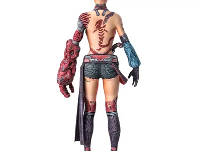 Female Warrior- SKINNED Low-poly 3D model