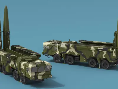 Iskander SS-26 Stone in Camouflage Colored Rigged for Cinema 4D 3D model purchase