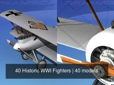 40 Historic WWI Fighters 3D Model Collection