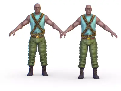 High Poly Subdivision Man Old USSR Soldier Low-poly 3D model