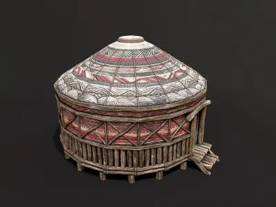 Traditional Yurt Nomads Tent with Interior 1 Low-poly 3D model