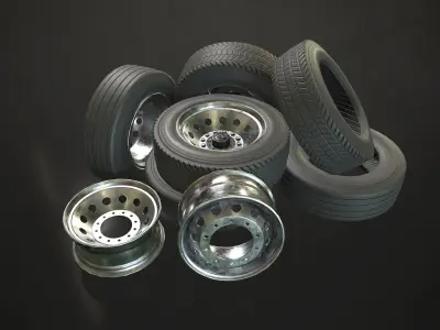 Truck Wheels Rims and Tires Low-poly 3D model