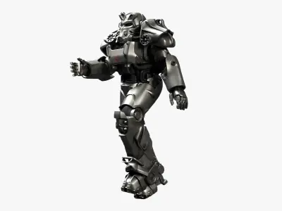 T 60 Power Armor Fallout with Rifle Rigged for Maya 3D model
