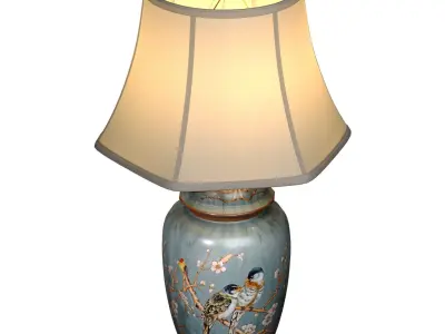 Zedaro Sakura and Birds Ceramic Ginger Jar Nightstand Table Lamp 3D model