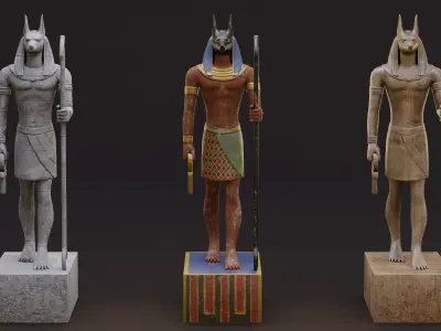 Anubis Game-Ready Model two statues of egyptian gods Low-poly 3D model