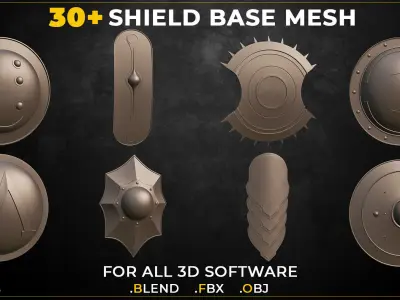 30 Shield Base Mesh Vol-01 Game Ready Low-poly 3D model