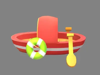 Cartoon small fishing boat Low-poly 3D model