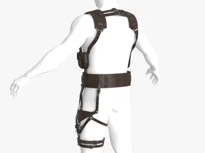 Leather Harness Holster and Leg Pouch with Knife Low-poly 3D model