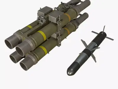 Missile Launcher BGM-71D TOW-2 X4 Low-poly 3D model