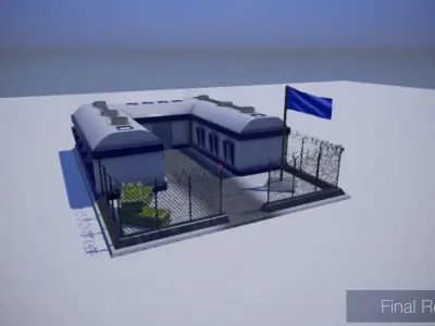 Barrack police station Low-poly 3D model