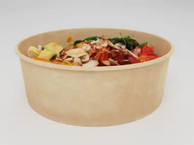 poke bowl lunch with tuna rice avocado mango seaweed algae 3D model