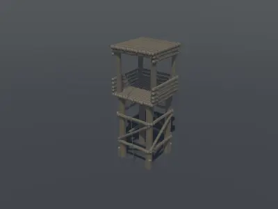 Primitive Wooden Tower Lowpoly Low-poly 3D model
