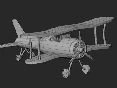 Low Poly Stylized Green Biplane Steampunk Toy Airplane Low-poly 3D model