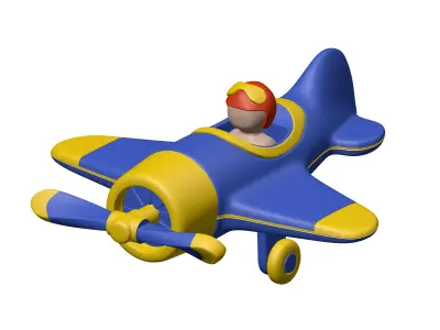 Cartoon Plane with Pilot Low-poly 3D model