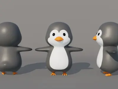 Rigged Cartoon Penguin Low-poly 3D model
