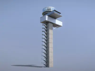 Airport Control Tower EDDF DFS ATC Frankfurt Airport Low-poly 3D model