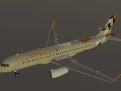 Etihad Airbus a320-232 low poly 3D model  Low-poly 3D model