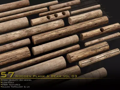 Wooden Plank and Beam Vol 03 Medieval 3D Asset Pack Low-poly 3D model