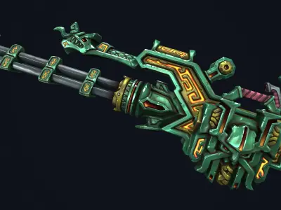 Fantasy dwarf minigun Low-poly 3D model