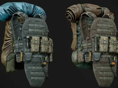 Vest backpacks Bags Pouches and Survival Kits Low-poly 3D model