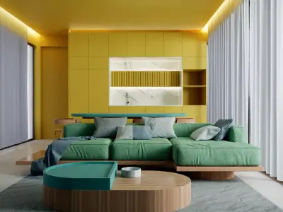 Interior C modern living room with walls and furniture Free 3D model