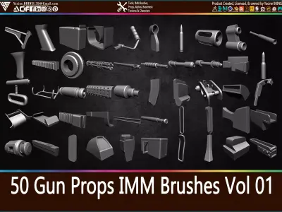 50 Gun Props IMM Brushes Volume 01 Low-poly 3D model