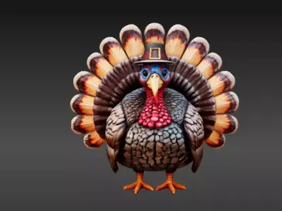 Stylized  Thanksgiving Turkey 3D Model Printable Cartoon Style 3D model