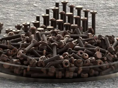 Nut And Bolt Set 4 Rusted Version Low-poly 3D model